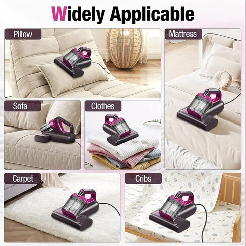 BYHUME Mattress Vacuum Cleaner, 17Kpa 650W Bed Vacuum Cleaner, 273nm UV-C Light & Ultrasonic 145°F Heating, 80000 RPM/Min Brushroll Rotation, Wide Suction Port for Pillows Cribs Sofa, Black Corded in Kuwait