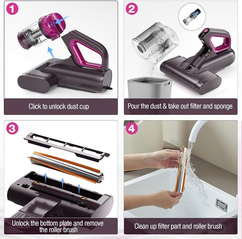 BYHUME Mattress Vacuum Cleaner, 17Kpa 650W Bed Vacuum Cleaner, 273nm UV-C Light & Ultrasonic 145°F Heating, 80000 RPM/Min Brushroll Rotation, Wide Suction Port for Pillows Cribs Sofa, Black Corded in Kuwait