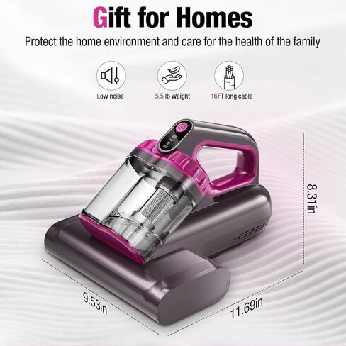 BYHUME Mattress Vacuum Cleaner, 17Kpa 650W Bed Vacuum Cleaner, 273nm UV-C Light & Ultrasonic 145°F Heating, 80000 RPM/Min Brushroll Rotation, Wide Suction Port for Pillows Cribs Sofa, Black Corded in Kuwait