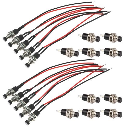 gtiwung 20pcs 1a 250v ac 2pins spst لحظة مفتاح ضغط صغير عادي مفتوح، 7mm prewired زر الضغط التبديل، مفاتيح الضغط على زر مع أسلاك ملحومة مسبقا لهواية السكك الحديدية النموذجية، أسود in Kuwait