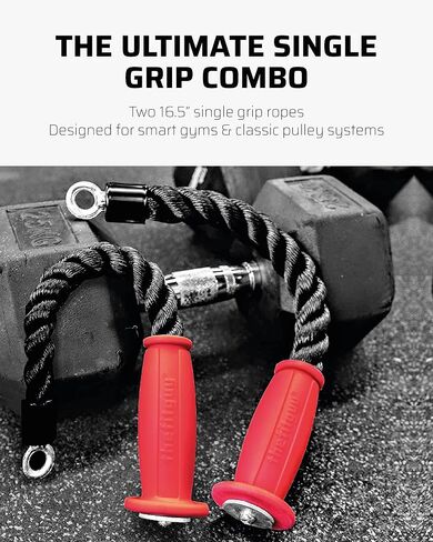 أشرطة مرفقات كابل THEFITGUY لصالة الألعاب الرياضية (زوج) واثنين من حبال ثلاثية الرؤوس المريحة ذات قبضة واحدة مقاس 16.5 بوصة وحزمة حبل ثلاثية الرؤوس مريحة مقاس 30 بوصة in Kuwait