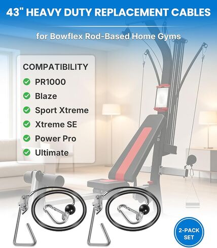 43" Rod Cable Assembly (Pair) for Bowflex Rod-Resistance Home Gyms - Heavy-Duty Replacement Cables with Hook & Rubber Stopper - Compatible with PR1000, Blaze, Sport, Xtreme SE, Power Pro, Ultimate in Kuwait