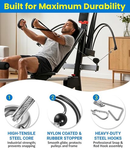 43" Rod Cable Assembly (Pair) for Bowflex Rod-Resistance Home Gyms - Heavy-Duty Replacement Cables with Hook & Rubber Stopper - Compatible with PR1000, Blaze, Sport, Xtreme SE, Power Pro, Ultimate in Kuwait