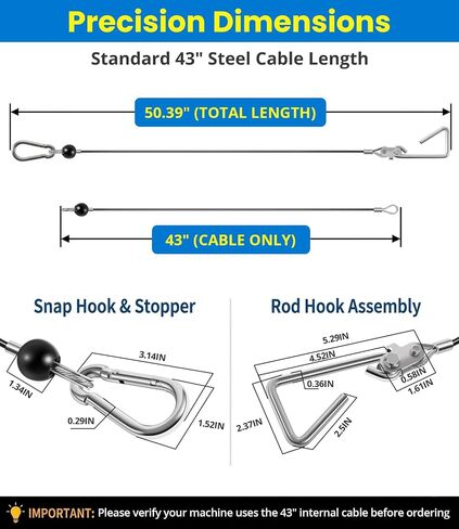 43" Rod Cable Assembly (Pair) for Bowflex Rod-Resistance Home Gyms - Heavy-Duty Replacement Cables with Hook & Rubber Stopper - Compatible with PR1000, Blaze, Sport, Xtreme SE, Power Pro, Ultimate in Kuwait
