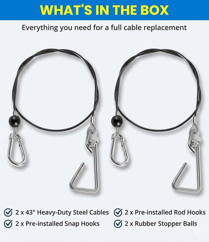 43" Rod Cable Assembly (Pair) for Bowflex Rod-Resistance Home Gyms - Heavy-Duty Replacement Cables with Hook & Rubber Stopper - Compatible with PR1000, Blaze, Sport, Xtreme SE, Power Pro, Ultimate in Kuwait