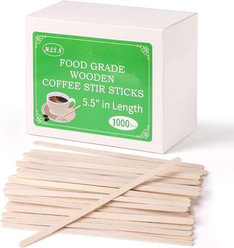 Wooden Coffee Stirrers, Thick Birch 5.5 Inches 1000PCS Disposable Coffee Stirrers Stir Sticks for Coffee & Cocktails, Natural Birch Biodegradabl Food Grade Stir Sticks for Coffee Bar in Kuwait