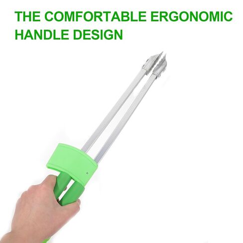 Heavy Duty Iron Trash Picker Grabber Tool with Short Handle, Green Dual-Tube Garbage Clamp for Sanitation and Household Waste Pickup in Kuwait