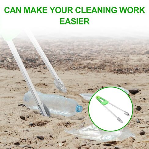 Heavy Duty Iron Trash Picker Grabber Tool with Short Handle, Green Dual-Tube Garbage Clamp for Sanitation and Household Waste Pickup in Kuwait