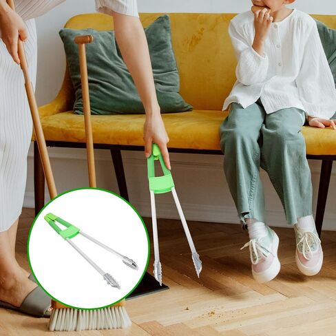 Heavy Duty Iron Trash Picker Grabber Tool with Short Handle, Green Dual-Tube Garbage Clamp for Sanitation and Household Waste Pickup in Kuwait