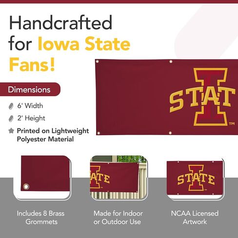 Iowa State Cyclones College Sports Printed Polyester Banner - NCAA Licensed - Hanging Graduation Decoration - School Banner (Red, Yellow) (2' x 6') in Kuwait
