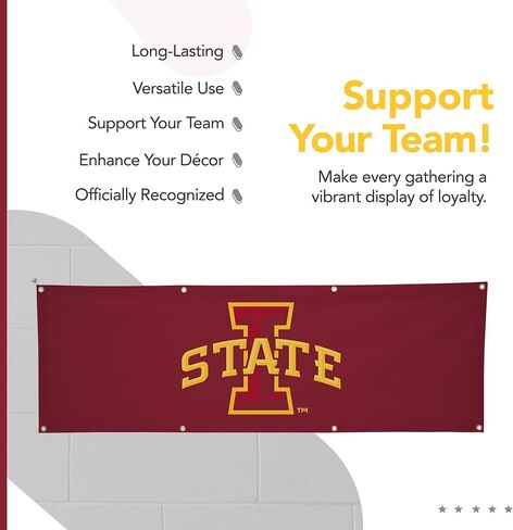 Iowa State Cyclones College Sports Printed Polyester Banner - NCAA Licensed - Hanging Graduation Decoration - School Banner (Red, Yellow) (2' x 6') in Kuwait