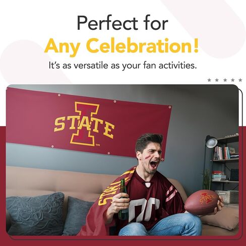 Iowa State Cyclones College Sports Printed Polyester Banner - NCAA Licensed - Hanging Graduation Decoration - School Banner (Red, Yellow) (2' x 6') in Kuwait