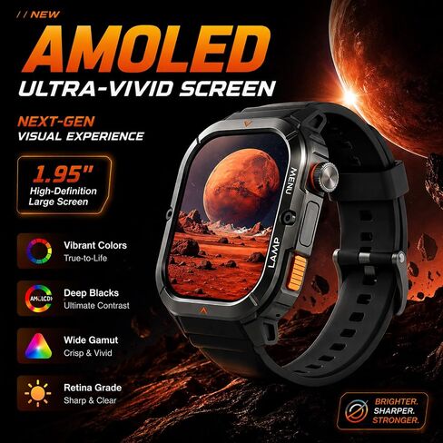 ساعة AGM Legion 3 الذكية فائقة الصلابة، شاشة AMOLED ملونة مقاس 1.95 بوصة، اتصال/رسالة BT، SPO₂/معدل ضربات القلب/تتبع النوم، أكثر من 100 وضع رياضي، مقاومة للماء 5ATM، تذكير/الطقس/العثور على الهاتف/مصباح يدوي in Kuwait