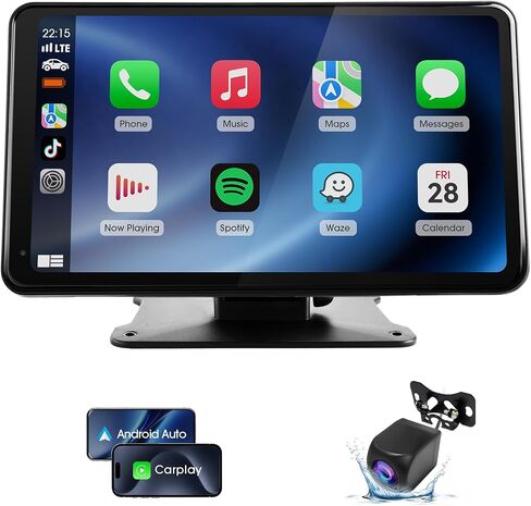 Haudio 7" Wireless CarPlay & Android Auto Screen for Car, Portable Car Stereo with 1080P Front & Rear Dash Cam, Backup Camera, Bluetooth, GPS Navigation, FM Transmitter, Plug & Play in Kuwait
