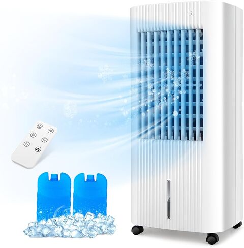 DORTALA Evaporative Air Cooler, 3-in-1 Cooling Fan with Remote, 2 Ice Packs, Timer, 1.3 Gal Water Tank, 3 Speeds, Personal Swamp Cooler for Bedroom Home Office Dorm in Kuwait