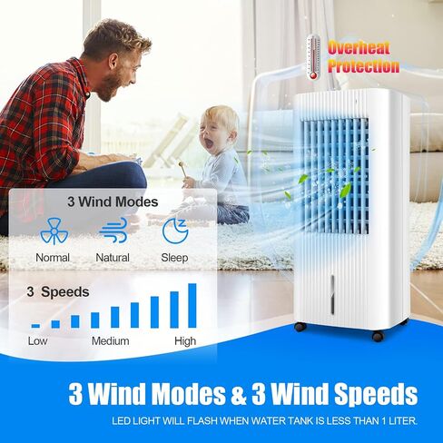 DORTALA Evaporative Air Cooler, 3-in-1 Cooling Fan with Remote, 2 Ice Packs, Timer, 1.3 Gal Water Tank, 3 Speeds, Personal Swamp Cooler for Bedroom Home Office Dorm in Kuwait