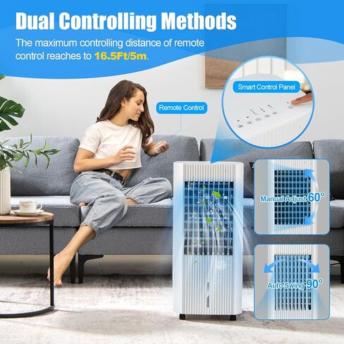 DORTALA Evaporative Air Cooler, 3-in-1 Cooling Fan with Remote, 2 Ice Packs, Timer, 1.3 Gal Water Tank, 3 Speeds, Personal Swamp Cooler for Bedroom Home Office Dorm in Kuwait