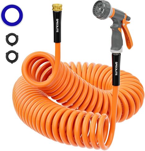 SPECILITE خرطوم مياه الحديقة الساخنة/الباردة 50 قدم × 3/8 بوصة، -50 درجة فهرنهايت إلى 190 درجة فهرنهايت، انفجار 600 رطل لكل بوصة مربعة، مرن وخفيف الوزن، أنبوب خرطوم مطاطي مجعد مطور مع فوهة 8 أنماط للقارب، الفناء، الدفيئة، الفناء in Kuwait