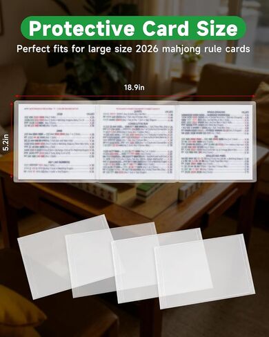 2026 Mahjong Card Protector Set (4 Pack), Crystal Clear Plastic Sleeves Fits Large Print Scorecard (6 1/8" x 4 3/4"), Durable Transparent Cover Holder for American Mahjong in Kuwait