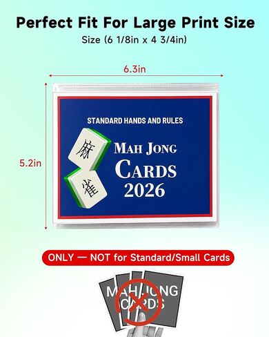 2026 Mahjong Card Protector Set (4 Pack), Crystal Clear Plastic Sleeves Fits Large Print Scorecard (6 1/8" x 4 3/4"), Durable Transparent Cover Holder for American Mahjong in Kuwait