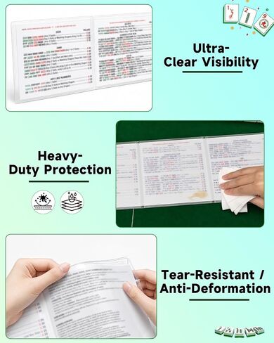 2026 Mahjong Card Protector Set (4 Pack), Crystal Clear Plastic Sleeves Fits Large Print Scorecard (6 1/8" x 4 3/4"), Durable Transparent Cover Holder for American Mahjong in Kuwait