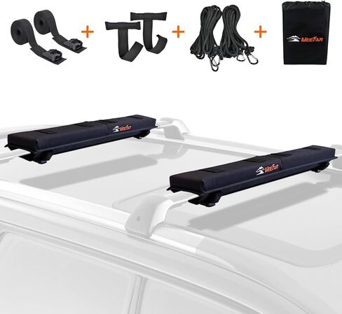 MeeFar Universal Car Soft Roof Rack Pads Luggage Carrier System for Kayak Surfboard SUP Canoe Include 2 Heavy Duty Tie Down Straps, 2 Tie Down Rope, 2 Quick Loop Strap and Storage Bag in Kuwait