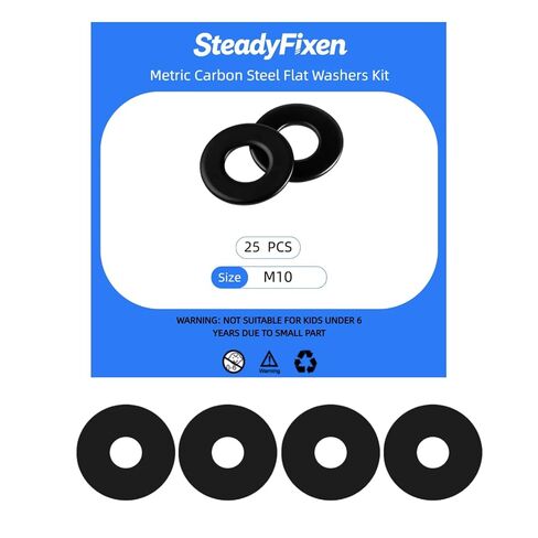 Carbon Steel Flat Washer Fits M10 Bolts, M10 x 20 x 2mm Black Oxidized Grade 8.8 Alloy Steel Fasteners for Mechanical Industry, 25 Pcs in Kuwait