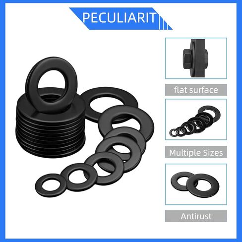 Carbon Steel Flat Washer Fits M10 Bolts, M10 x 20 x 2mm Black Oxidized Grade 8.8 Alloy Steel Fasteners for Mechanical Industry, 25 Pcs in Kuwait