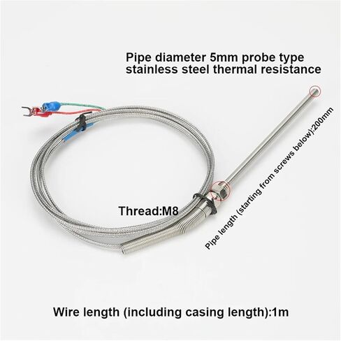 1pc 1M 2M Temperature Sensor K Type Stainless Steel Thermocouple 0-800℃ Diameter 5mm Thread M8 50mm/100mm/150mm/200mm in Saudi Arabia