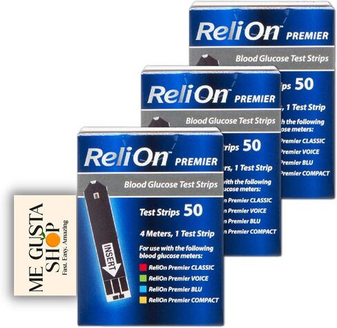 ReliOn Premier Blood Glucose Test Strips, 50 Count Pack of 3 Total 150 Includes Pill Organizer in Kuwait