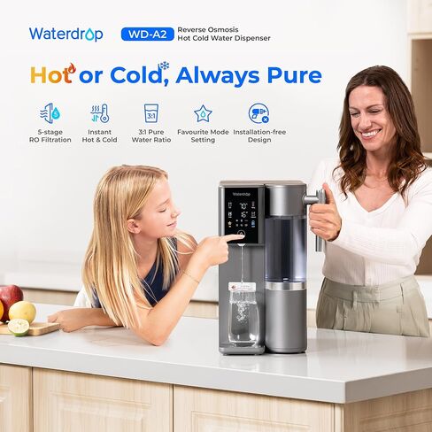Waterdrop A2 Countertop Reverse Osmosis System, Hot and Cold RO System, Portable Pure Water Tank, Bottleless Water Cooler, 6 Temperature Settings, Hot Cold Room Water, 3:1 Pure to Drain in Kuwait