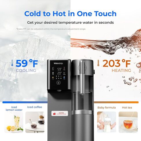 Waterdrop A2 Countertop Reverse Osmosis System, Hot and Cold RO System, Portable Pure Water Tank, Bottleless Water Cooler, 6 Temperature Settings, Hot Cold Room Water, 3:1 Pure to Drain in Kuwait