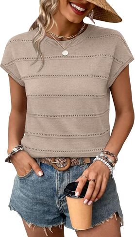 Womens Lightweight Sweater Spring Summer Outfits Cap Sleeve Hollow Out Knit Fashion Clothing Resort Wear 2026 in Kuwait