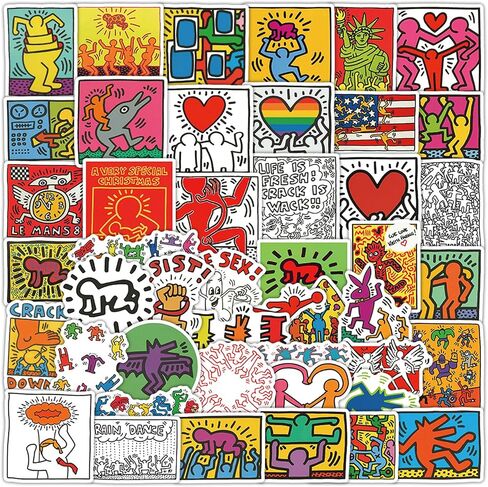 50Pcs Keith Haring Stickers for Water Bottle Cup Laptop Guitar Car Motorcycle Bike Skateboard Luggage Box Vinyl Waterproof Graffiti Patches in Saudi Arabia