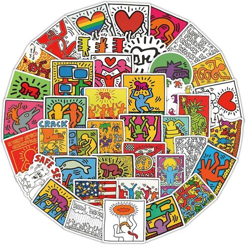 50Pcs Keith Haring Stickers for Water Bottle Cup Laptop Guitar Car Motorcycle Bike Skateboard Luggage Box Vinyl Waterproof Graffiti Patches in Saudi Arabia