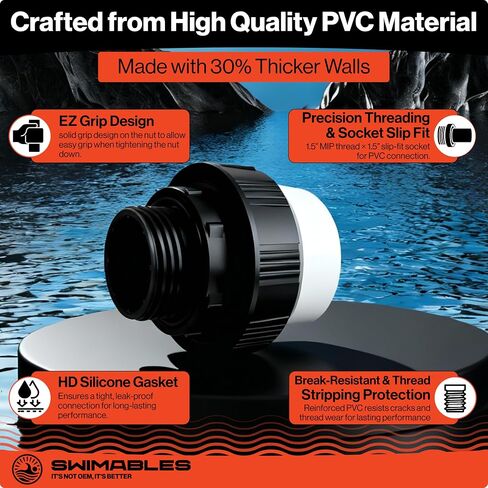 Swimables SW-30-215 High Temp Union 1.5" MIP x 1.5" Socket - PVC Pump Union Fitting - 1 1/2 Inch PVC Unions Adapter - Replacement Connector for Pool Pumps - 2 Pack in Kuwait