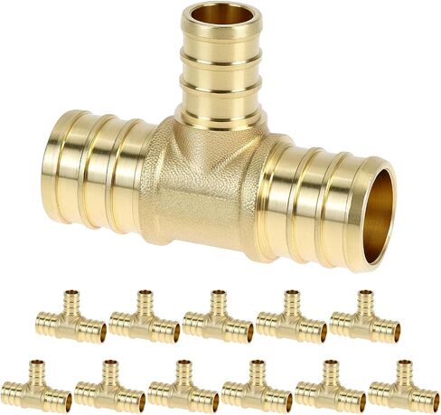 QWORK 12-Pack 3/4" x 3/4" x 1/2" PEX Reducing Tee Brass Crimp Fittings for PEX B Plumbing Systems in Kuwait