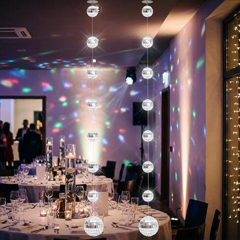 2pcs Hanging Mirror Disco Ball String Decorations for Party, Wedding, New Year – Reflective Chic Mirror Balls for Indoor Event Hanging Decor in Kuwait