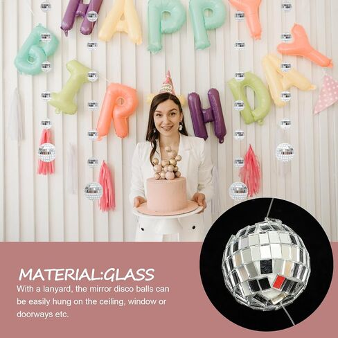 2pcs Hanging Mirror Disco Ball String Decorations for Party, Wedding, New Year – Reflective Chic Mirror Balls for Indoor Event Hanging Decor in Kuwait