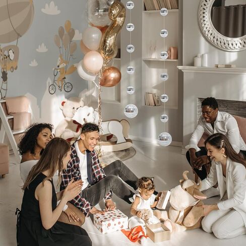 2pcs Hanging Mirror Disco Ball String Decorations for Party, Wedding, New Year – Reflective Chic Mirror Balls for Indoor Event Hanging Decor in Kuwait