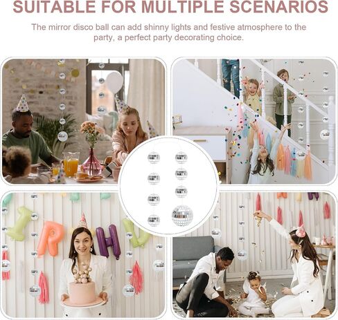 2pcs Hanging Mirror Disco Ball String Decorations for Party, Wedding, New Year – Reflective Chic Mirror Balls for Indoor Event Hanging Decor in Kuwait