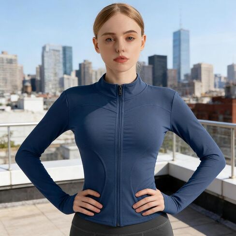 Womens Athletic Jacket Full Zip Slim Fit Workout Jacket Long Sleeve Activewear Top for Training Yoga Running Golf in Kuwait