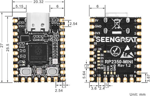 مجلس تطوير RP2350-MINI | معالج RP2350A ثنائي النواة، متوافق مع Raspberry Pi Pico، متوافق مع Arduino، متوافق مع STM32 in Kuwait