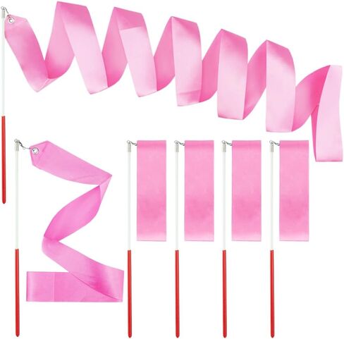 SaktopDeco Dance Ribbons Pink Rhythmic Gymnastics Ribbon Silk Dance Streamers Wands for Twirling Baton Artistic Dancing Stick, 6 Pack in Kuwait