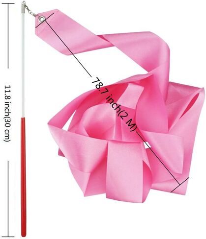 SaktopDeco Dance Ribbons Pink Rhythmic Gymnastics Ribbon Silk Dance Streamers Wands for Twirling Baton Artistic Dancing Stick, 6 Pack in Kuwait