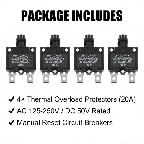 4 Pack W55 Series 20A Thermal Overload Protector Switch - Auto Reset Bimetal Cutout Breaker for Motor Compressor Power Tools, 250V Overtemperature Protection Replacement Parts in Kuwait