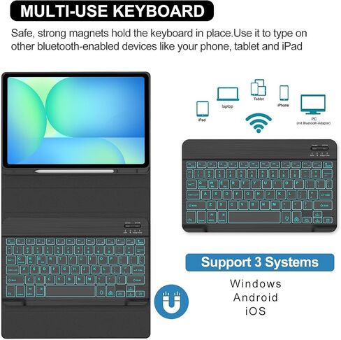 Case Keyboard for Samsung Galaxy Tab S10 Lite / S10 FE / S9 FE / S9 / S8 10.9-11 inch Cover - Change Detachable Magnetic Keyboard with S Pen Holder, Black in Saudi Arabia