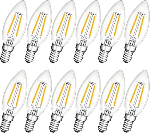 مصابيح LED E12 قابلة للتعتيم، مصابيح شمعدان 25 وات بيضاء دافئة 2700 ك، 2 وات B11 لمبة شمعة ثريا عتيقة، مروحة سقف لمبات إضاءة من النوع B، بدون وميض، 120 فولت، 200 لومن، 6 قطع in Kuwait