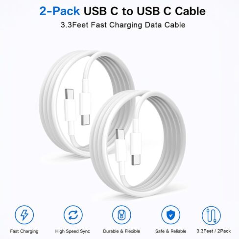 USB C to USB C Charging Cable, (60W 2Pack 3.3ft)Type C Fast Charger Durable High Speed Data Sync Cable Phone Power Cord for iPhone 17/ 17 Pro Max/17 Pro/16 Pro Max /15Pro/15 Plus/iPad Pro/Air/ Mini in Kuwait