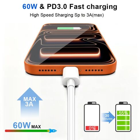 USB C to USB C Charging Cable, (60W 2Pack 3.3ft)Type C Fast Charger Durable High Speed Data Sync Cable Phone Power Cord for iPhone 17/ 17 Pro Max/17 Pro/16 Pro Max /15Pro/15 Plus/iPad Pro/Air/ Mini in Kuwait